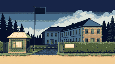 Pixel-Kaserne mit Wache und Schlagbaum: der Diensteintritt, Station 1 im Ratgeber „Dein Dienstweg“