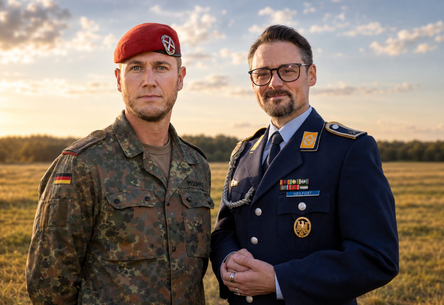 Sven Mischke und Moritz Heilfort in Bundeswehruniform